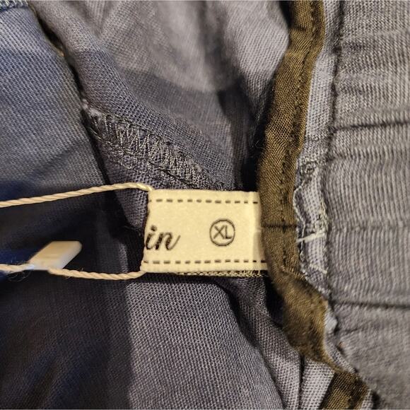 Blue Linen Pants Elasticized  Waist Pockets Pullon Pants Size L - Picture 10 of 11